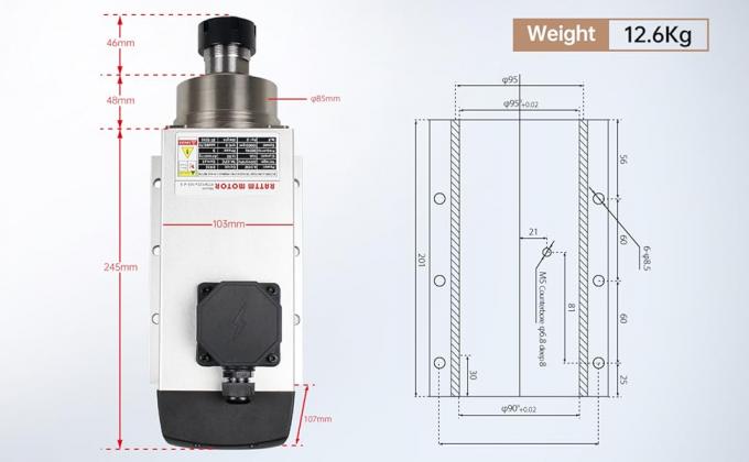 4.5KW 공기 냉각 CNC 스핀드 모터 평면 플랜지 18000rpm ER32 4 베어링 4